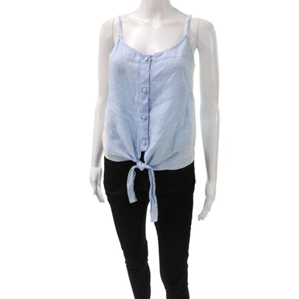 Red Haute Womens Blue Linen Scoop Neck Sleeveless Camisole Size XS